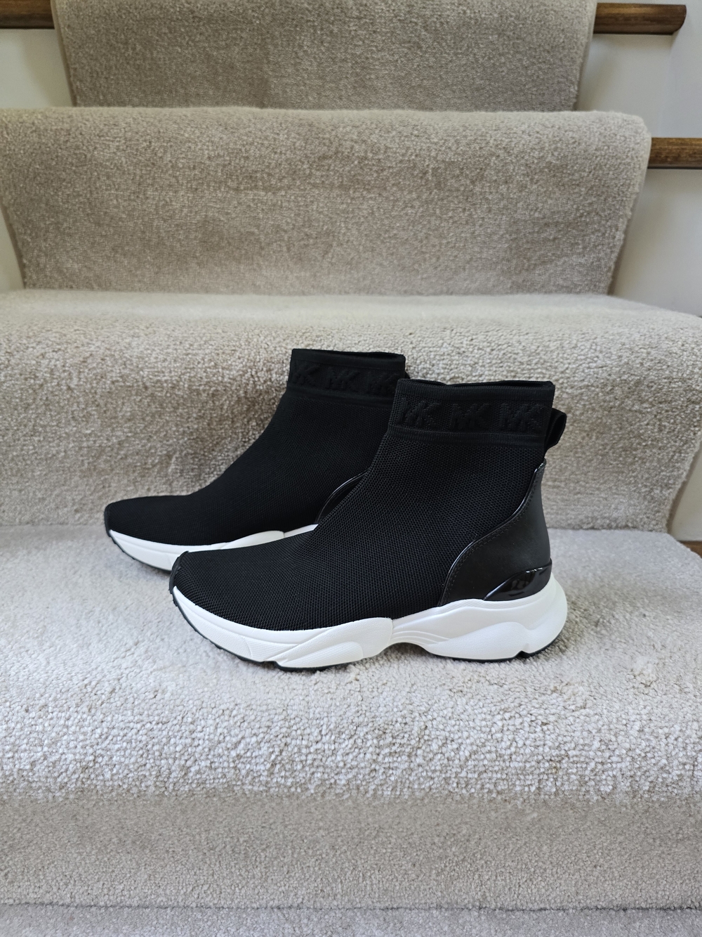 Michael Kors Black Knit Sock Sneaker with White Sole